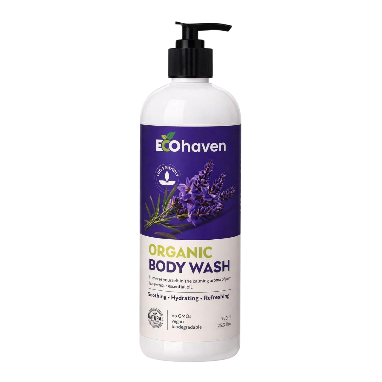 Ecohaven Organic Lavender Body Wash 750ml – Plant-Based Gentle Cleanser | Sulfate-Free